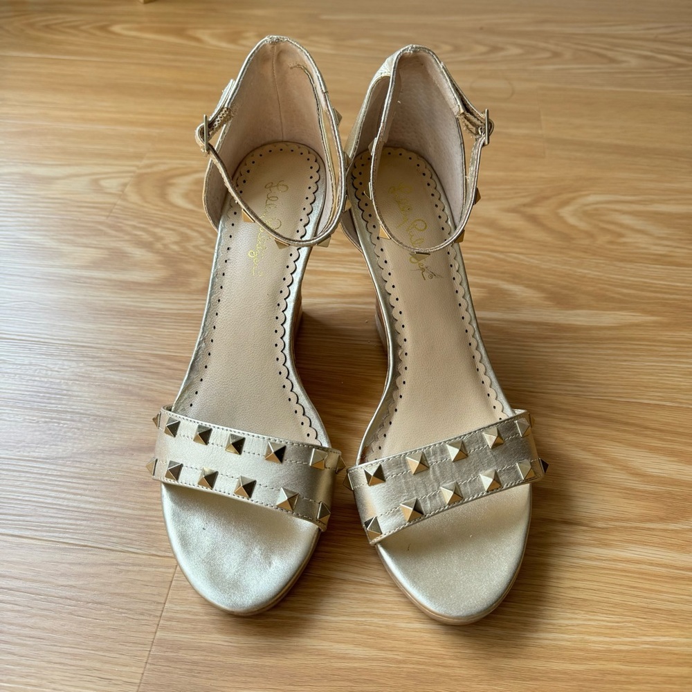 Lilly Pulitzer Sydney Wedge Studded Heel Sandal 8.5 - Picture 2 of 12